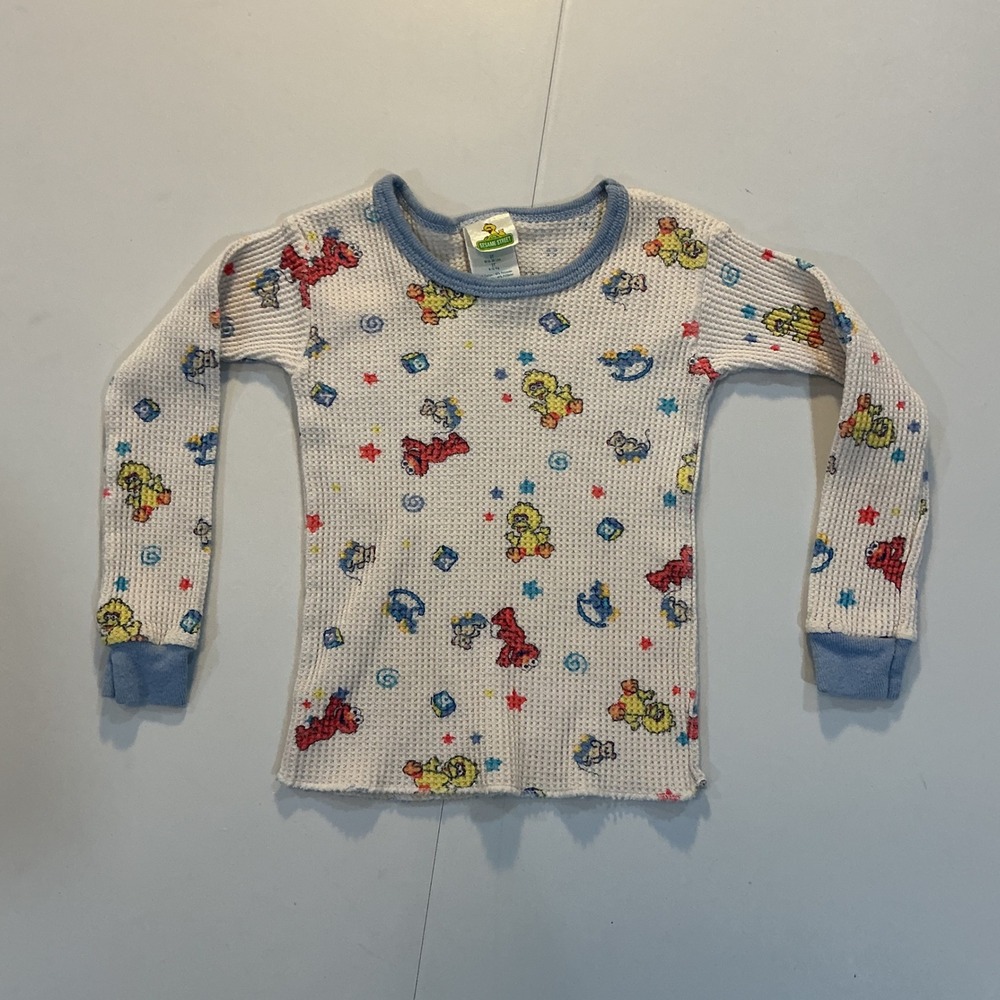 VTG Sesame Street Thermal Pajama Top Toddler 2T Fits 1T Elmo Big Bird Waffle